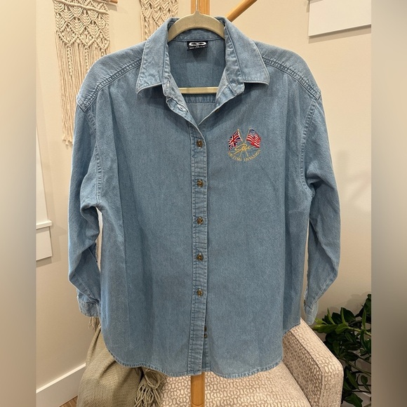 Tops - Three Rivers Denim Shirt Medium British Invasion Embroidered Cotton